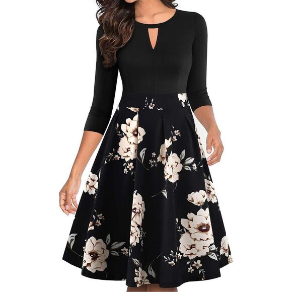 yathon Dresses & Skirts - NEW Vintage Floral Flared A-Line Swing Casual Party Dresses Pockets L